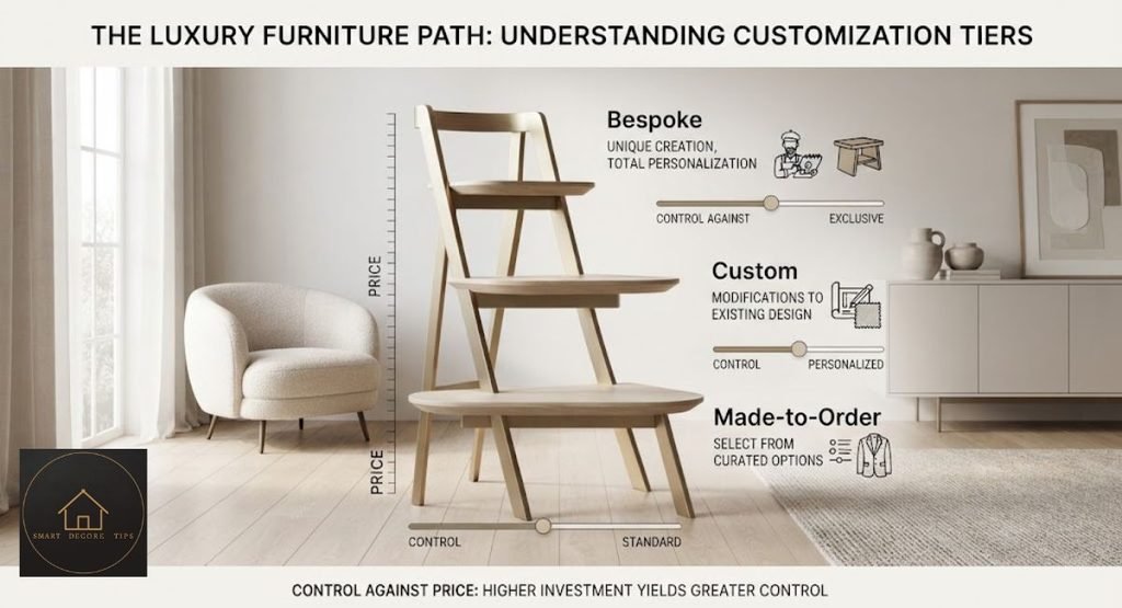Diagram ranking made-to-order, custom workshop and traditional bespoke sofas by price and design control