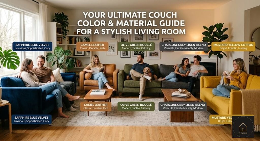Couch Color & Material Guide: How to Choose the Right Sofa modern living room with different couch colors and materials