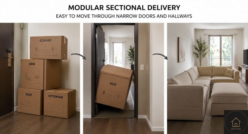 Small Space Sectional Ideas: 9 Layouts That Actually Fit modular sectional pieces fitting through a narrow apartment doorway