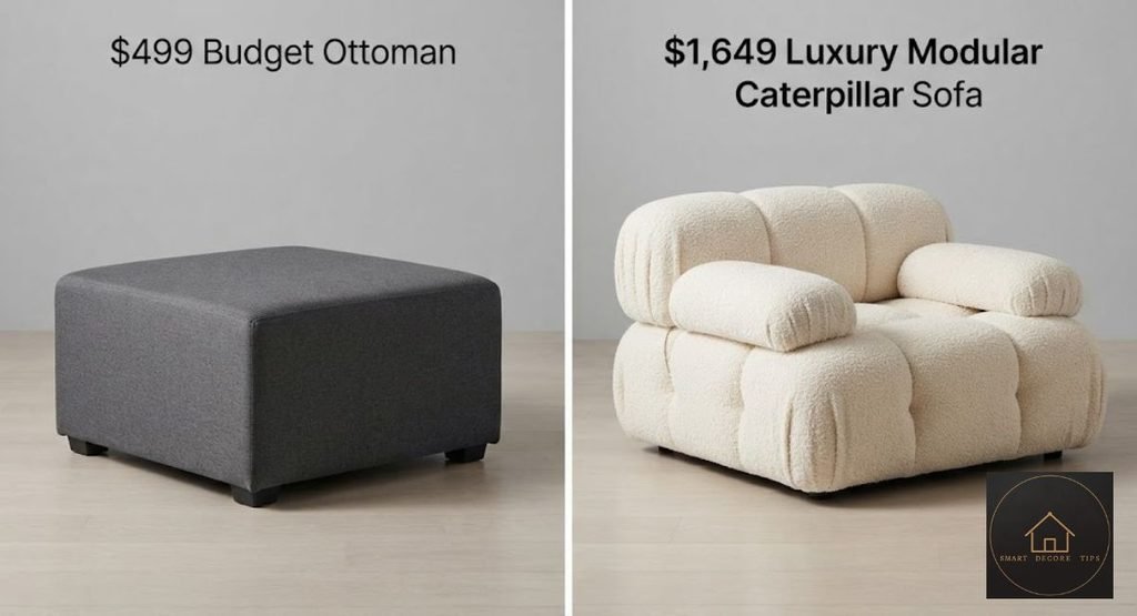 Affordable Togo Sofa: What $499 Really Buys in 2026 Sohnne Togo collection showing the $499 ottoman next to the $1,649 sofa