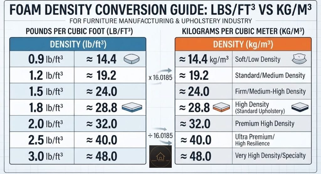 Affordable Togo Sofa: What $499 Really Buys in 2026 Chart converting Togo dupe foam density between lb/ft³ and kg/m³