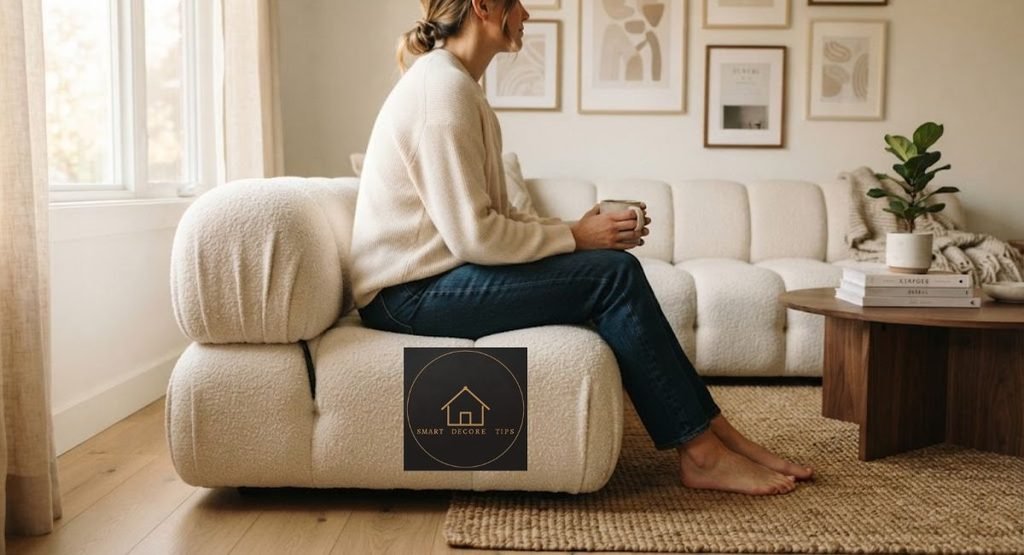 Affordable Togo Sofa: What $499 Really Buys in 2026 Checking the front edge of a Togo-style sofa for foam dent after sitting