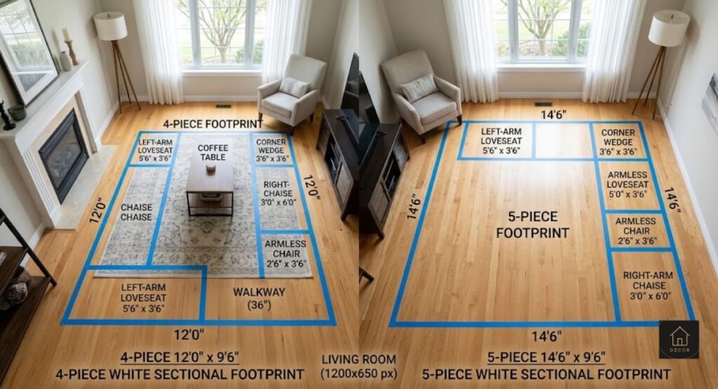 White Sectional Sofa: 7 Truths Before You Buy (2026) white sectional sofa size comparison 4 piece vs 5 piece living room layout