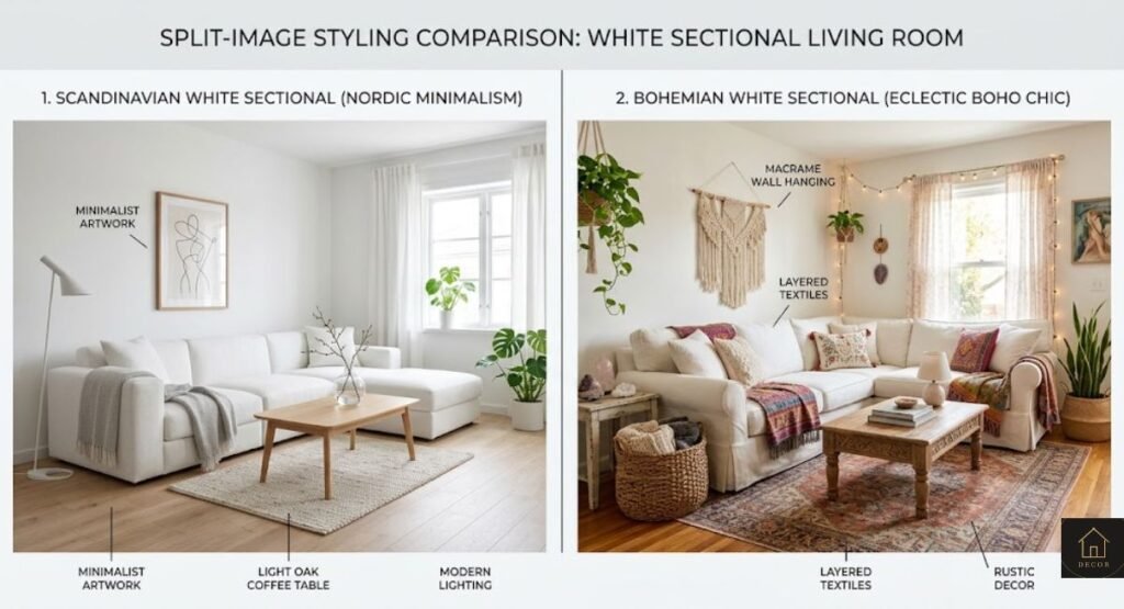 White Sectional Sofa: 7 Truths Before You Buy (2026) white sectional sofa styling ideas scandinavian vs bohemian living room