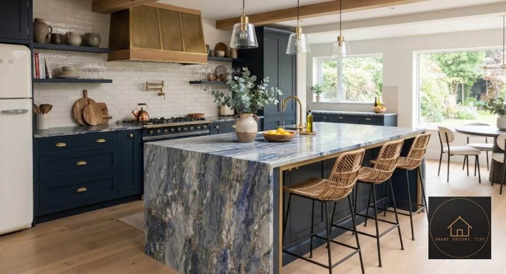 2026 Kitchen Countertop Trends: 8 In, 3 On Their Way Out bold blue veined stone, 2026 kitchen countertop trends