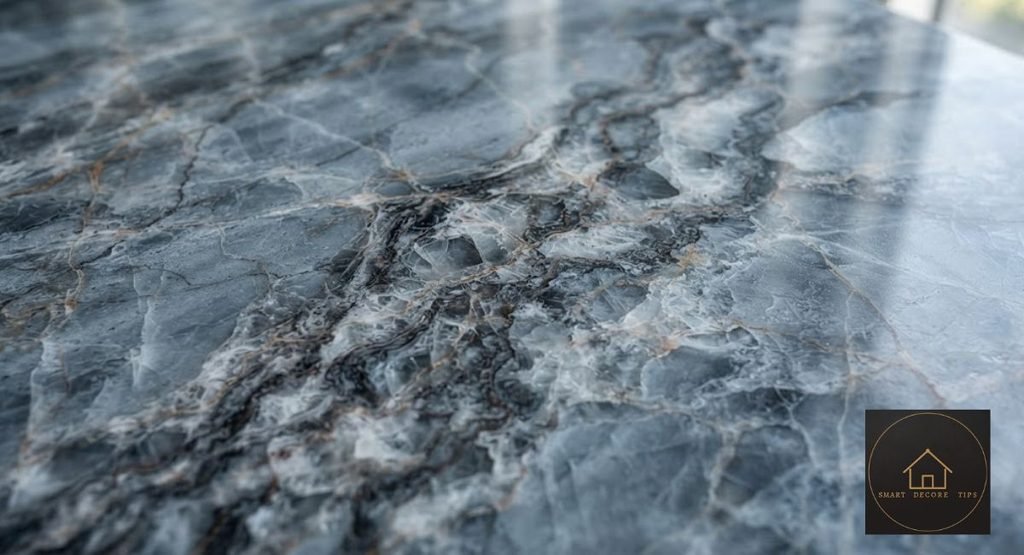 Blue-gray quartzite countertop slab with natural veining