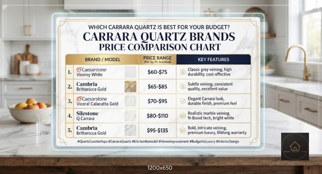 Carrara Marble Look Quartz: Brands, Prices, Spotting Fakes carrara quartz brands price comparison chart