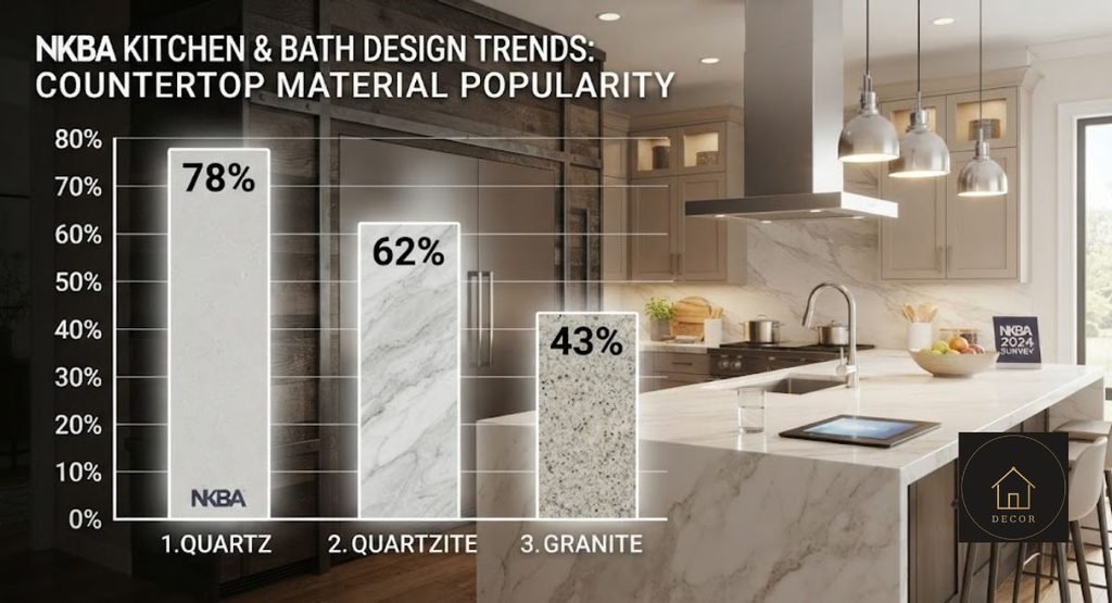 Chart of future countertop trends: NKBA survey material popularity through 2030.