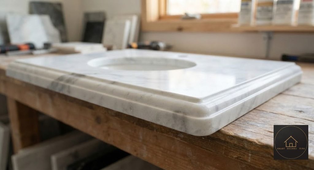 Countertop Pieces: Real Prices, Sizes & When Remnants Aren't Worth It (2026) Bathroom vanity top made from a granite countertop piece with a polished eased edge