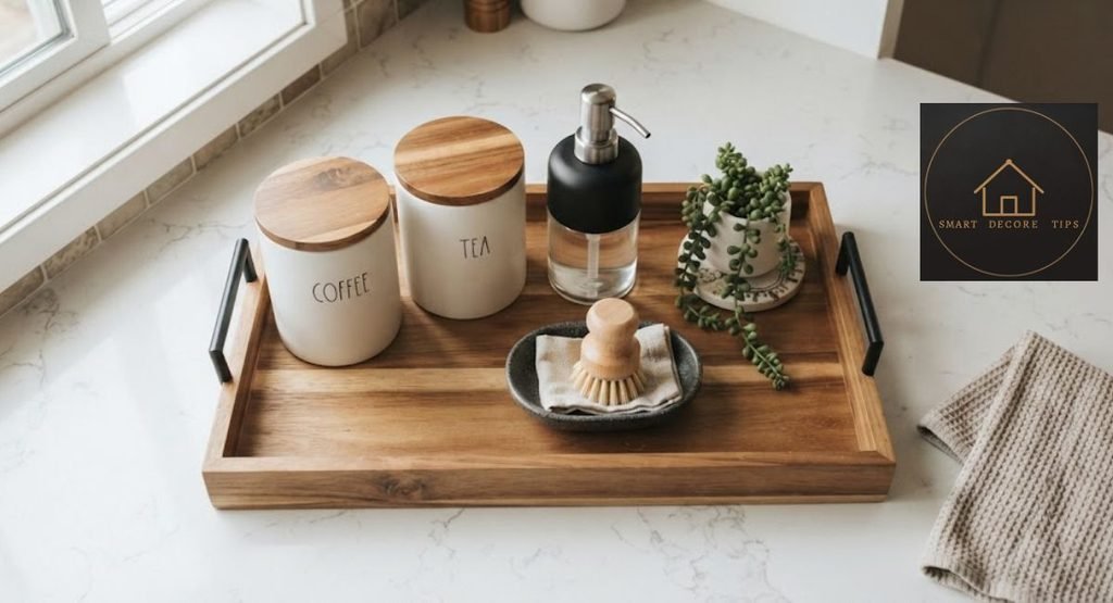 Kitchen Countertop Accessories: What Actually Protects Your Counters (2026) kitchen countertop accessories arranged on a tray