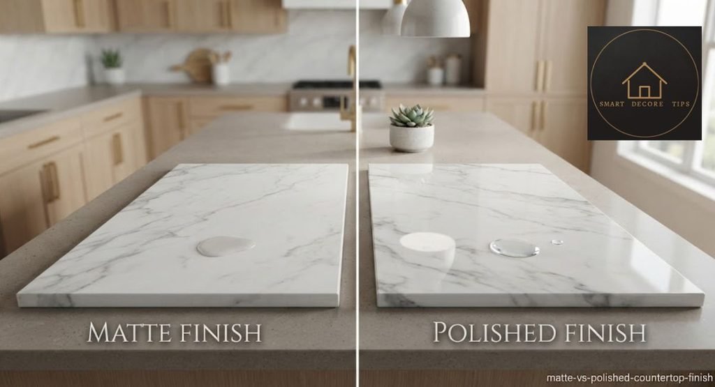 What Countertops Are in Style in 2026? matte finish versus polished countertop comparison