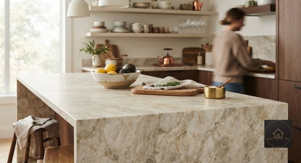 Kitchen Countertop Trends 2026: 9 To Try, 4 To Skip natural quartzite kitchen countertop trend 2026 close-up