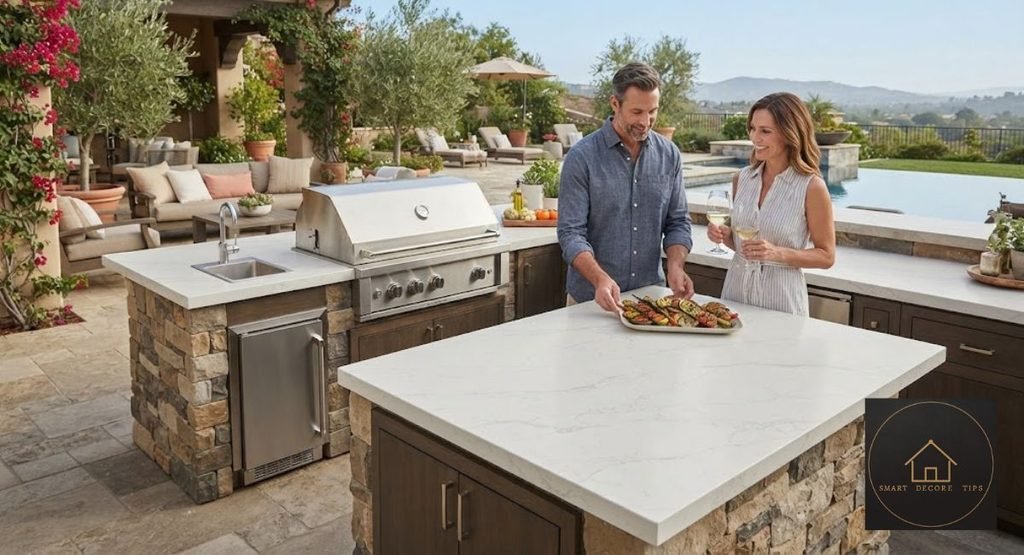 sintered stone new countertop material in an outdoor kitchen