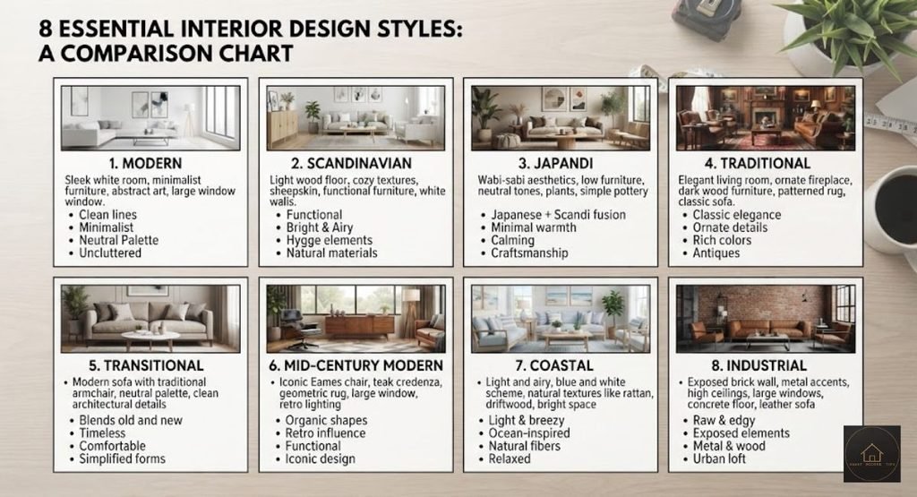 best interior design styles comparison chart