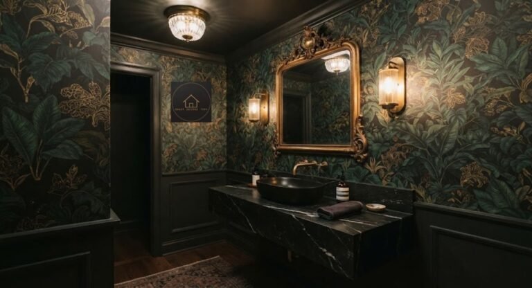 bold wallpaper in a powder room