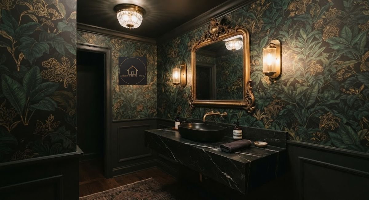 bold wallpaper in a powder room
