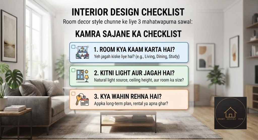 Three-question checklist for choosing a decor style for one room